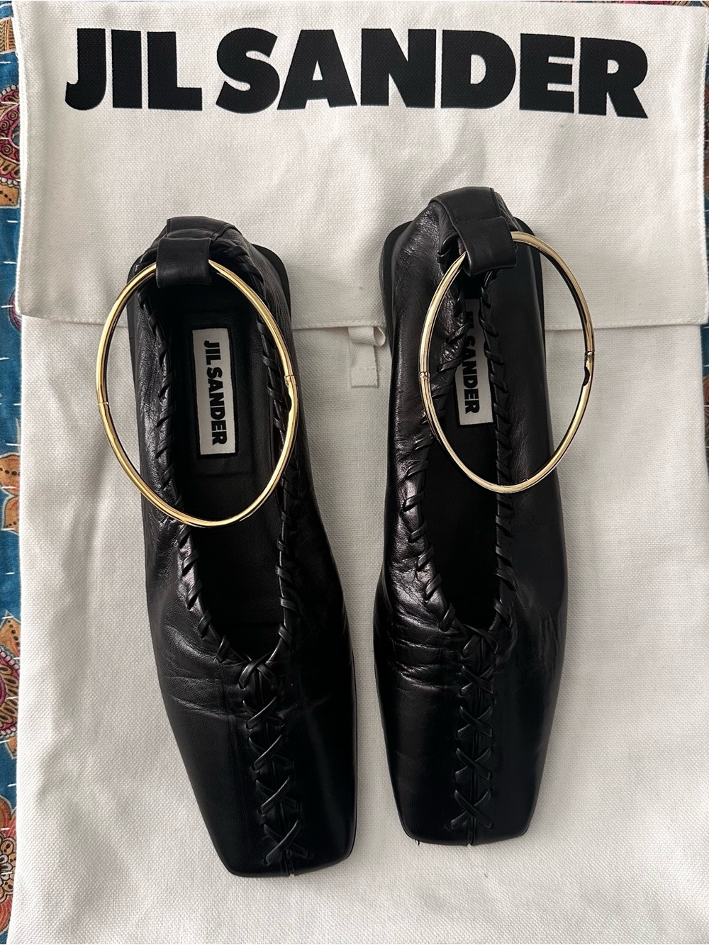 Jil Sander Black Leather Hoop Slingback Flats - Picture 3 of 7